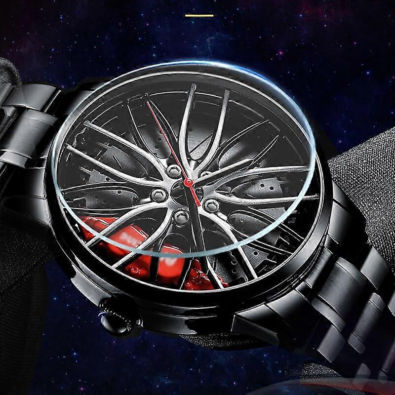 (3 PCS ) Car Wheel Rim Hub Watch: 30M Waterproof Sapphire Crystal Dial - Japanese Quartz Movement Stainless Steel Wrist Watch for Men Outdoor Sports Racing Daily Use