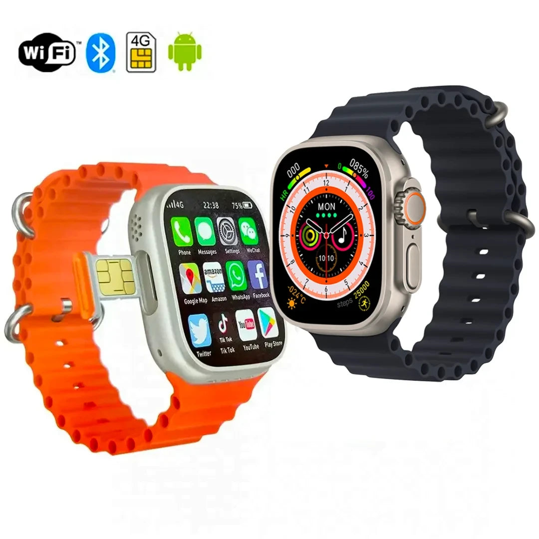 Modio 4G Ultra Max Plus Smartwatch – 2.2 Inch HD Screen, SIM Card Slot, 3 Straps Included, For Men