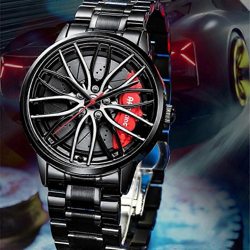 (3 PCS ) Car Wheel Rim Hub Watch: 30M Waterproof Sapphire Crystal Dial - Japanese Quartz Movement Stainless Steel Wrist Watch for Men Outdoor Sports Racing Daily Use