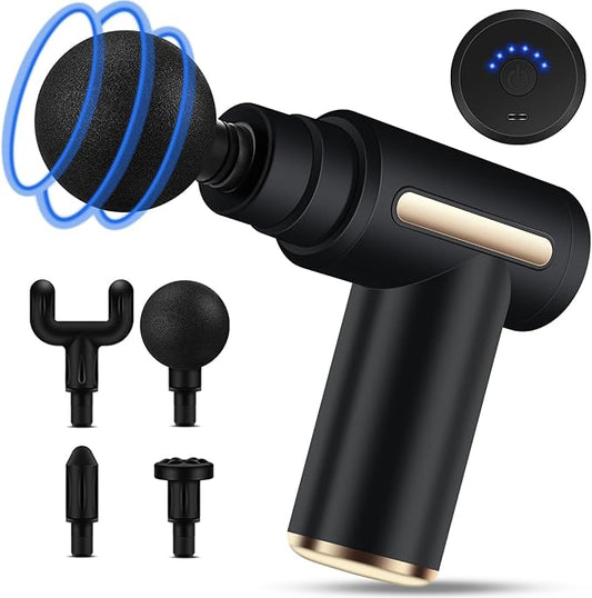 Uplayteck Mini Massage Gun Deep Tissue - Portable 6 Speeds Handheld Muscle Massager with 4 Massage Heads 1800mAh Battery & Type-C Charging, Super Quiet Massage Gun for Muscle Pain Relief Recovery