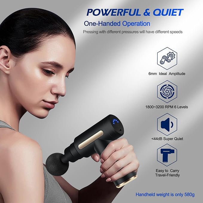 Uplayteck Mini Massage Gun Deep Tissue - Portable 6 Speeds Handheld Muscle Massager with 4 Massage Heads 1800mAh Battery & Type-C Charging, Super Quiet Massage Gun for Muscle Pain Relief Recovery